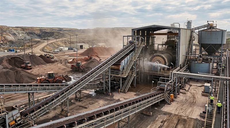 Ore-Processing plant with conveyors and crushing equipment